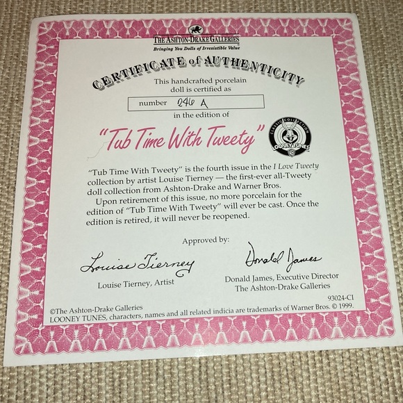 NEW “TUB TIME WITH TWEETY”  #93024 ASHTON-DRAKE ORIGINAL BOX & COA - Picture 5 of 16